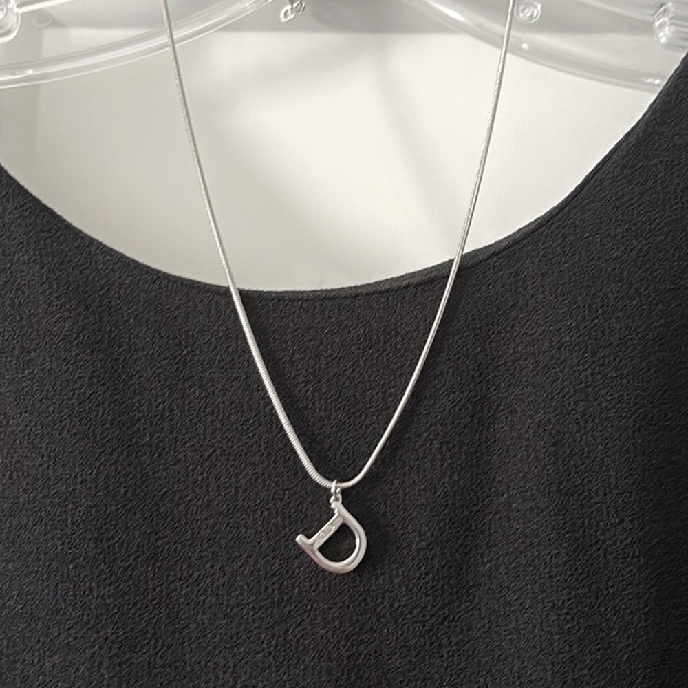 EUC [Christian Dior] Authentic Silver “D” Charm Logo Stamped Pendant Necklace - Picture 3 of 15